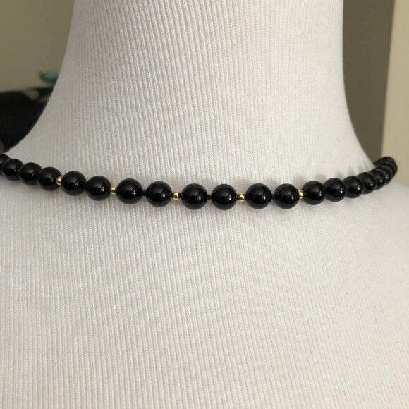 Knotted Cotton Strung Black Glass Bead Necklace - Picture 6 of 8